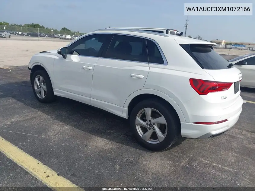 2021 Audi Q3 Premium 40 Tfsi Quattro Tiptronic VIN: WA1AUCF3XM1072166 Lot: 45548223