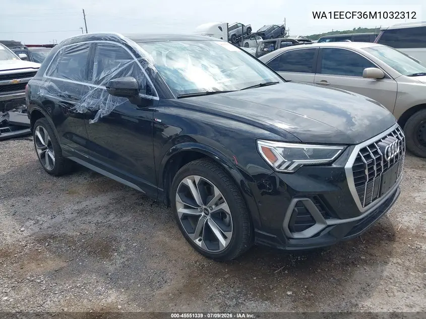 2021 Audi Q3 Premium Plus 45 Tfsi S Line Quattro Tiptronic VIN: WA1EECF36M1032312 Lot: 45551339