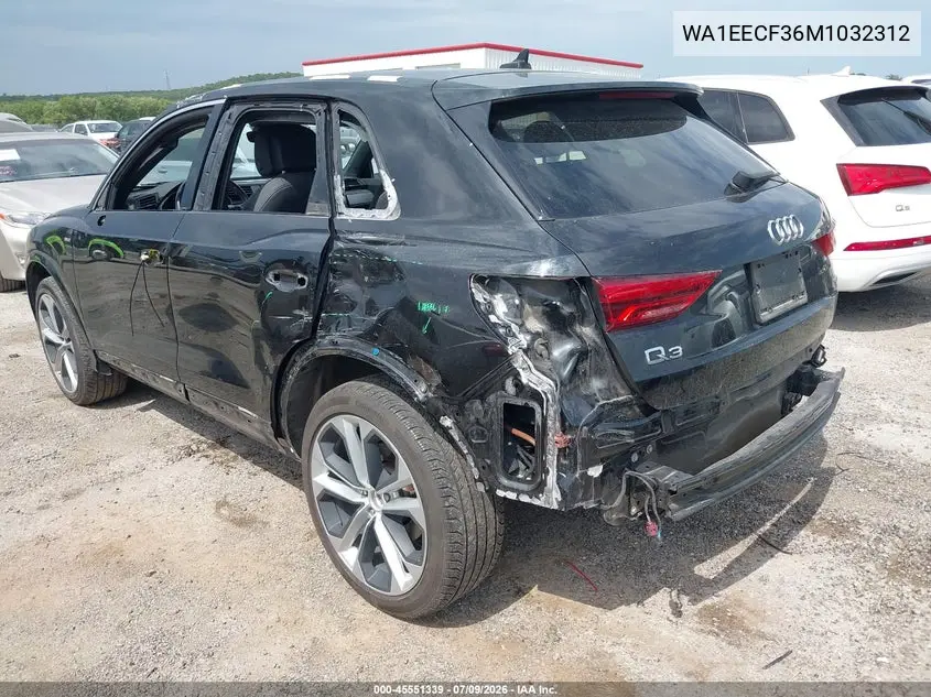 2021 Audi Q3 Premium Plus 45 Tfsi S Line Quattro Tiptronic VIN: WA1EECF36M1032312 Lot: 45551339