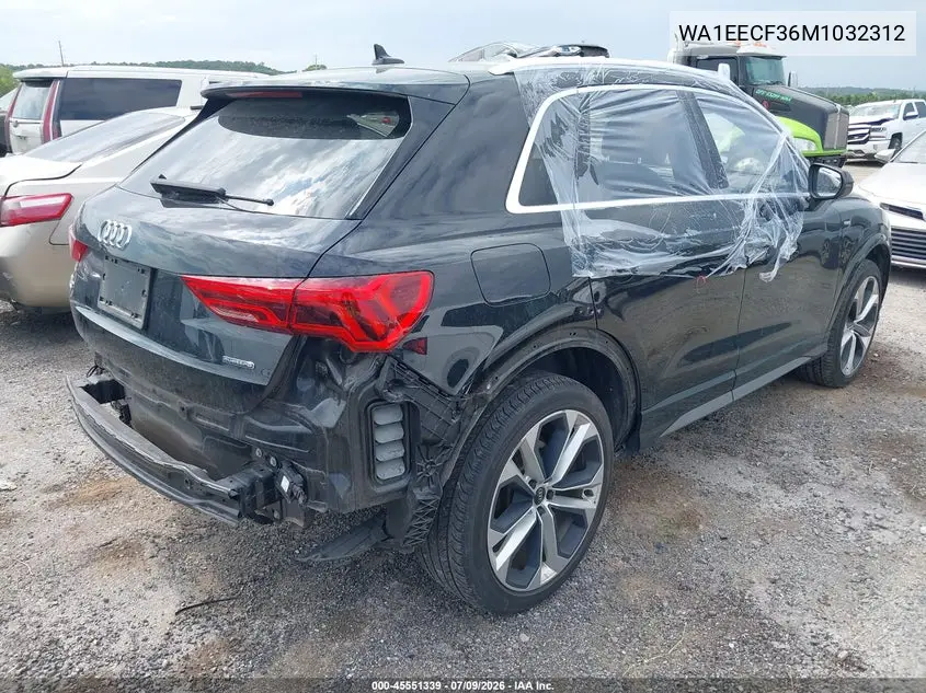 2021 Audi Q3 Premium Plus 45 Tfsi S Line Quattro Tiptronic VIN: WA1EECF36M1032312 Lot: 45551339