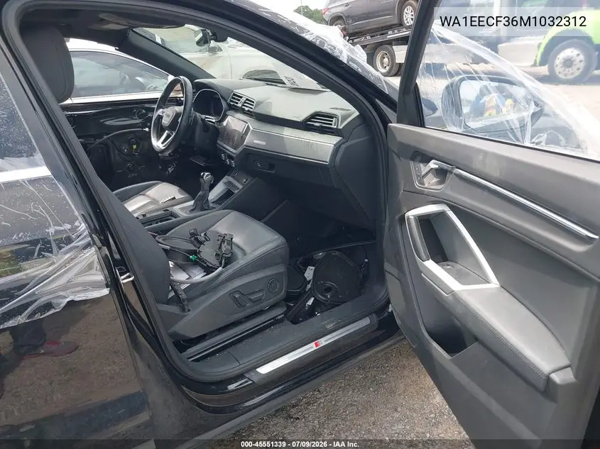2021 Audi Q3 Premium Plus 45 Tfsi S Line Quattro Tiptronic VIN: WA1EECF36M1032312 Lot: 45551339