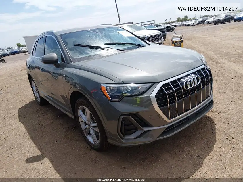 2021 Audi Q3 Premium 45 Tfsi S Line Quattro Tiptronic VIN: WA1DECF32M1014207 Lot: 45614147