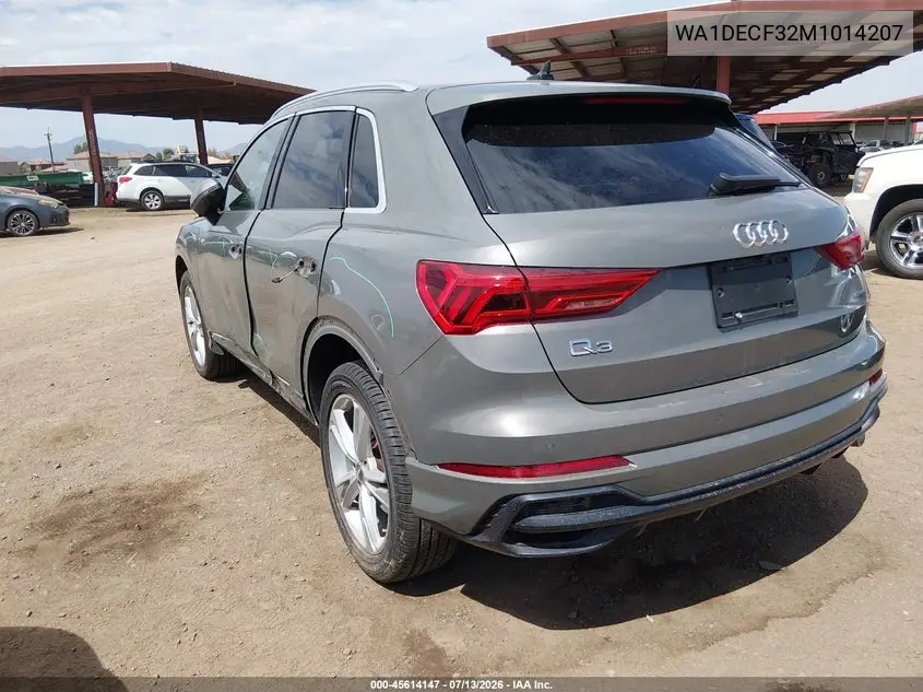 2021 Audi Q3 Premium 45 Tfsi S Line Quattro Tiptronic VIN: WA1DECF32M1014207 Lot: 45614147