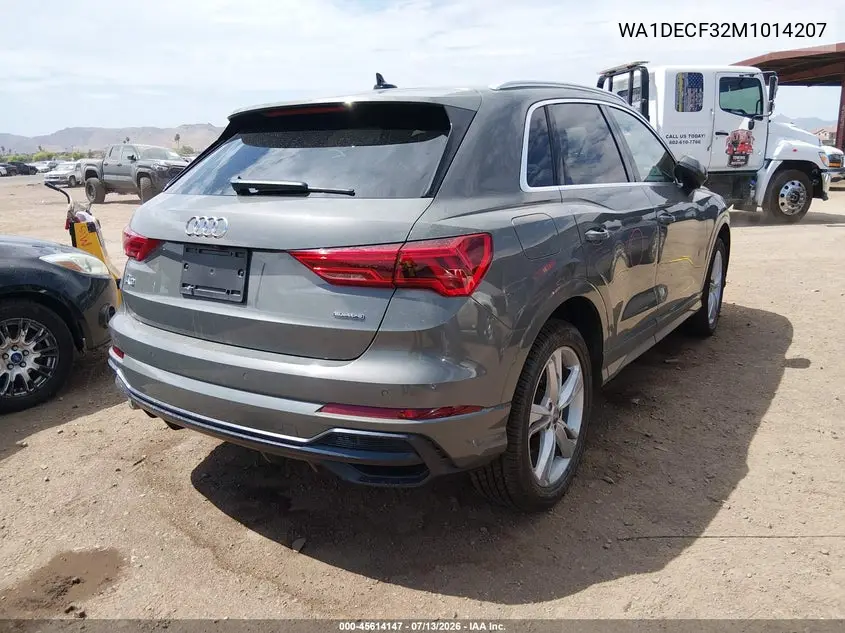2021 Audi Q3 Premium 45 Tfsi S Line Quattro Tiptronic VIN: WA1DECF32M1014207 Lot: 45614147