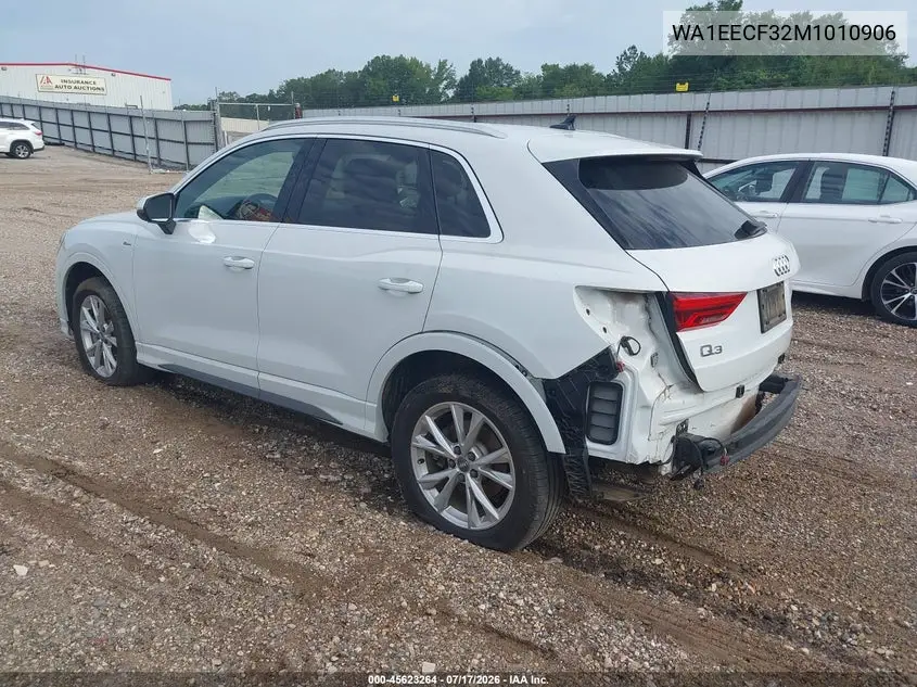 2021 Audi Q3 Premium Plus 45 Tfsi S Line Quattro Tiptronic VIN: WA1EECF32M1010906 Lot: 45623264