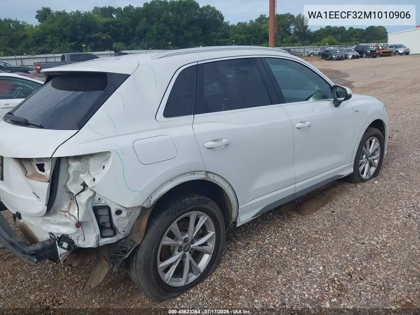2021 Audi Q3 Premium Plus 45 Tfsi S Line Quattro Tiptronic VIN: WA1EECF32M1010906 Lot: 45623264