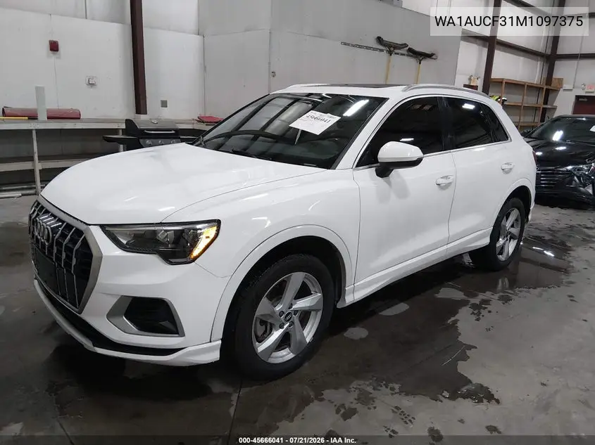 2021 Audi Q3 Premium 40 Tfsi Quattro Tiptronic VIN: WA1AUCF31M1097375 Lot: 45666041