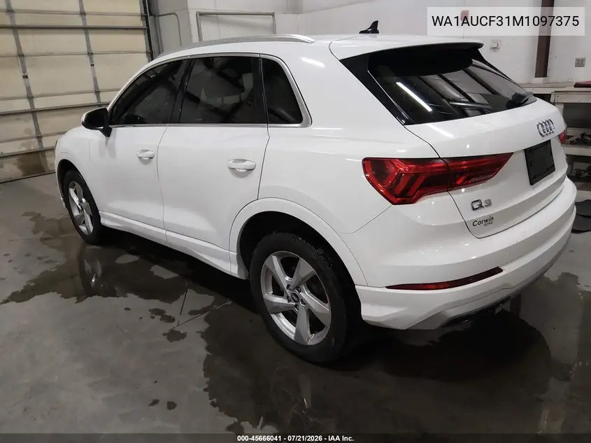 2021 Audi Q3 Premium 40 Tfsi Quattro Tiptronic VIN: WA1AUCF31M1097375 Lot: 45666041
