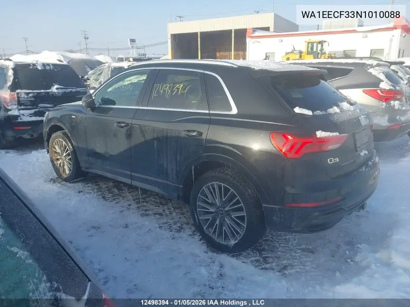 2022 Audi Q3 VIN: WA1EECF33N1010088 Lot: 12498394