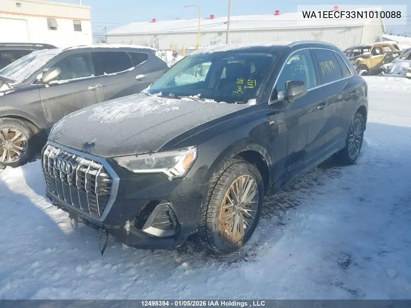 2022 Audi Q3 VIN: WA1EECF33N1010088 Lot: 12498394