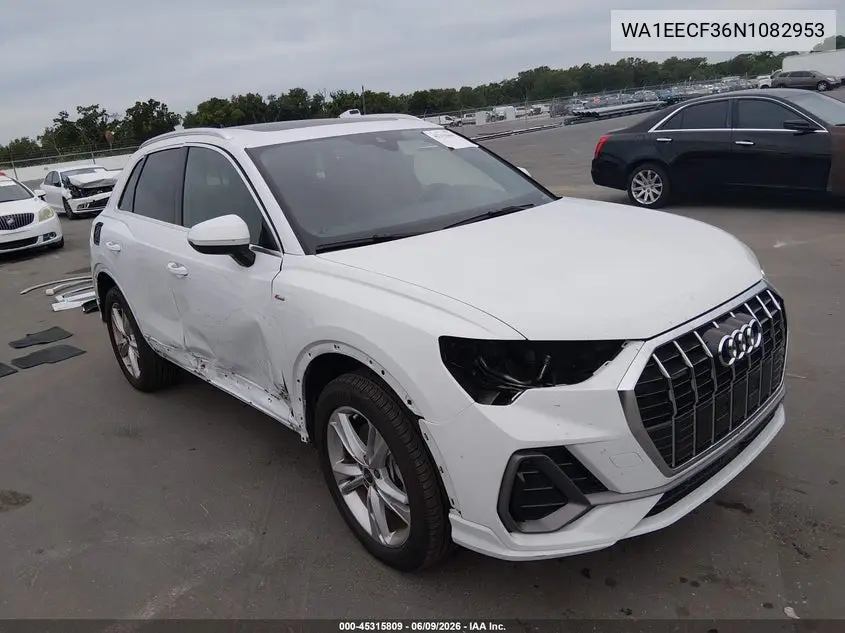 2022 Audi Q3 Premium Plus 45 Tfsi S Line Quattro Tiptronic VIN: WA1EECF36N1082953 Lot: 45315809