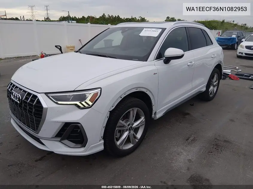 2022 Audi Q3 Premium Plus 45 Tfsi S Line Quattro Tiptronic VIN: WA1EECF36N1082953 Lot: 45315809