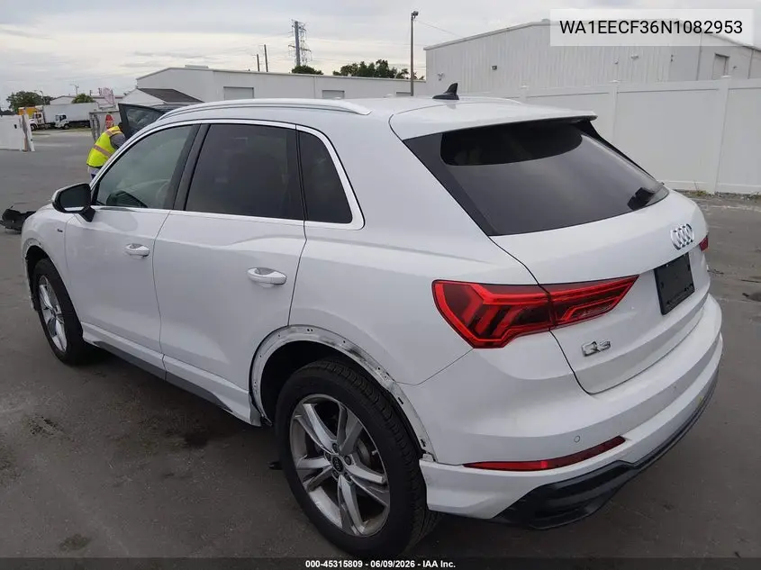 2022 Audi Q3 Premium Plus 45 Tfsi S Line Quattro Tiptronic VIN: WA1EECF36N1082953 Lot: 45315809