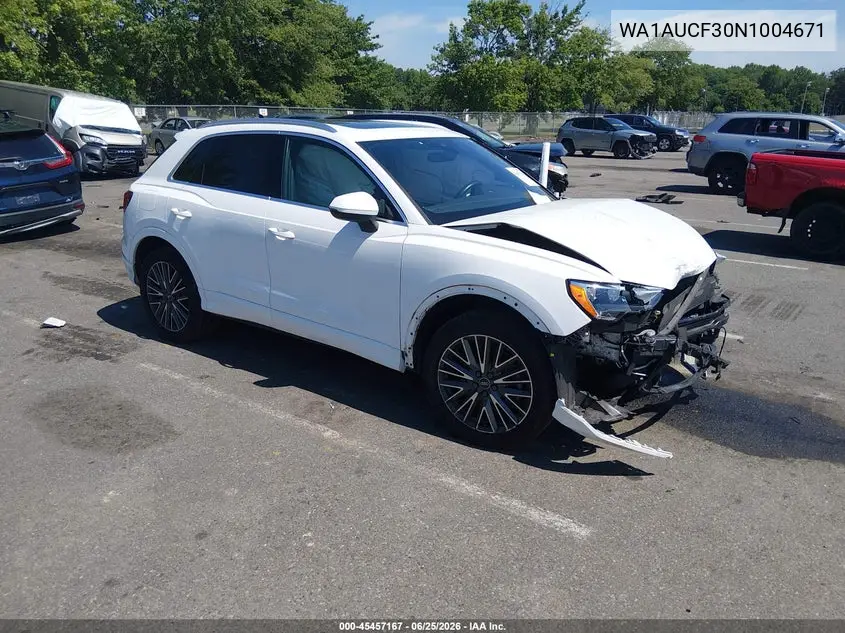 2022 Audi Q3 Premium 40 Tfsi Quattro Tiptronic VIN: WA1AUCF30N1004671 Lot: 45457167