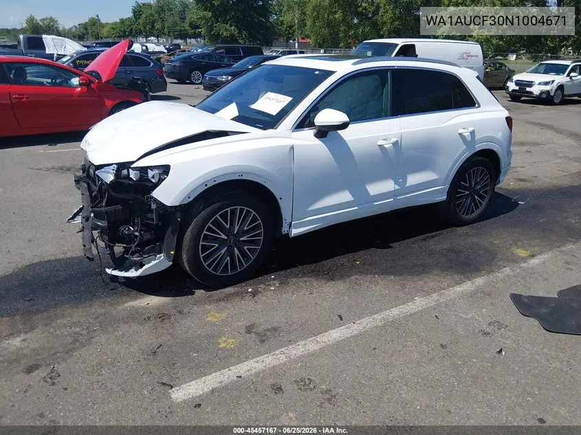 2022 Audi Q3 Premium 40 Tfsi Quattro Tiptronic VIN: WA1AUCF30N1004671 Lot: 45457167