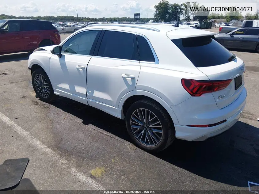 2022 Audi Q3 Premium 40 Tfsi Quattro Tiptronic VIN: WA1AUCF30N1004671 Lot: 45457167