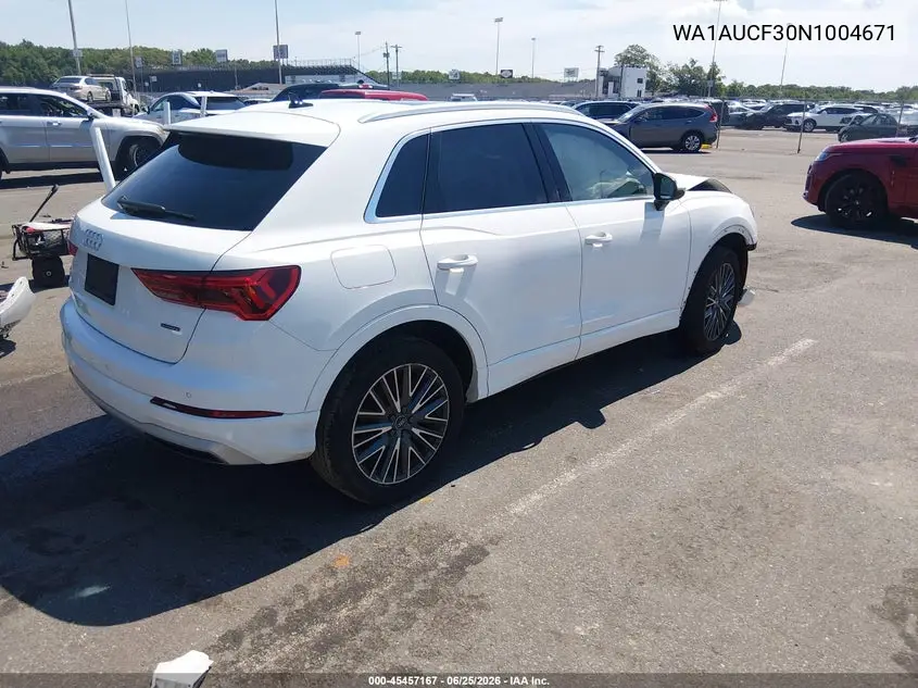 2022 Audi Q3 Premium 40 Tfsi Quattro Tiptronic VIN: WA1AUCF30N1004671 Lot: 45457167