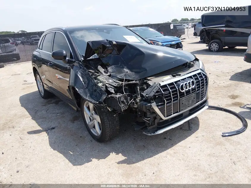 2022 Audi Q3 Premium 40 Tfsi Quattro Tiptronic VIN: WA1AUCF3XN1004953 Lot: 45468626