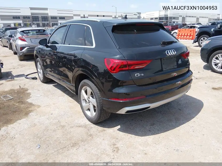 2022 Audi Q3 Premium 40 Tfsi Quattro Tiptronic VIN: WA1AUCF3XN1004953 Lot: 45468626