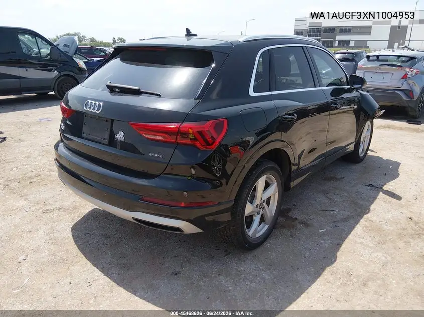 2022 Audi Q3 Premium 40 Tfsi Quattro Tiptronic VIN: WA1AUCF3XN1004953 Lot: 45468626