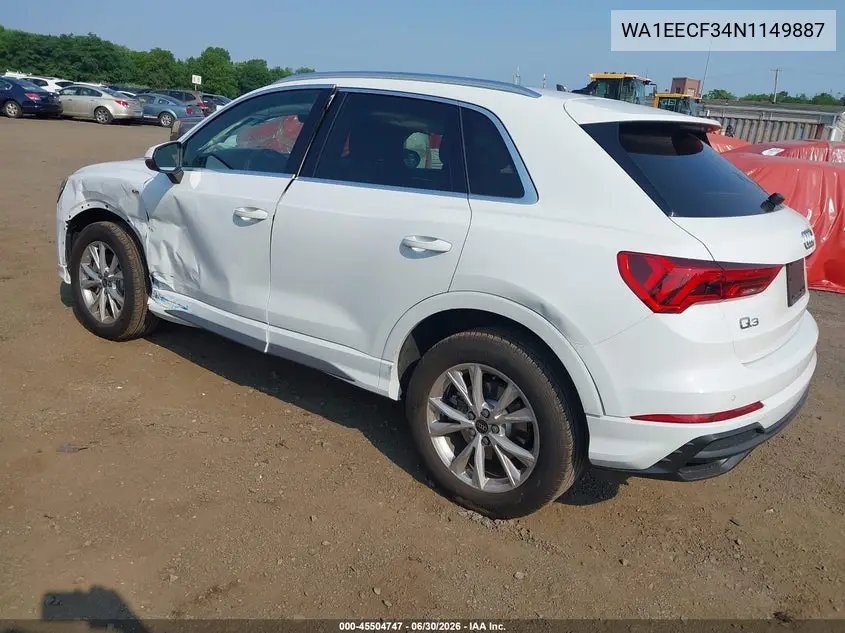 2022 Audi Q3 Premium Plus 45 Tfsi S Line Quattro Tiptronic VIN: WA1EECF34N1149887 Lot: 45504747