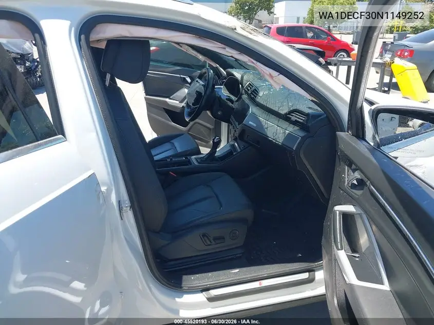 2022 Audi Q3 Premium 45 Tfsi S Line Quattro Tiptronic VIN: WA1DECF30N1149252 Lot: 45520193