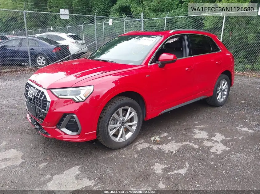 2022 Audi Q3 Premium Plus 45 Tfsi S Line Quattro Tiptronic VIN: WA1EECF36N1126580 Lot: 45537623