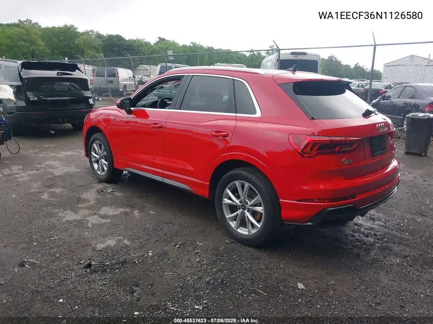 2022 Audi Q3 Premium Plus 45 Tfsi S Line Quattro Tiptronic VIN: WA1EECF36N1126580 Lot: 45537623