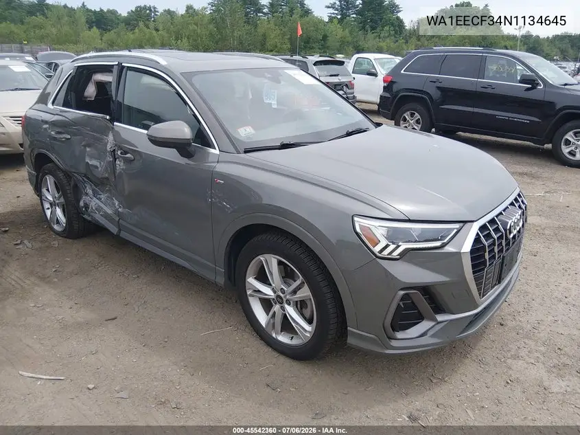 2022 Audi Q3 Premium Plus 45 Tfsi S Line Quattro Tiptronic VIN: WA1EECF34N1134645 Lot: 45542360
