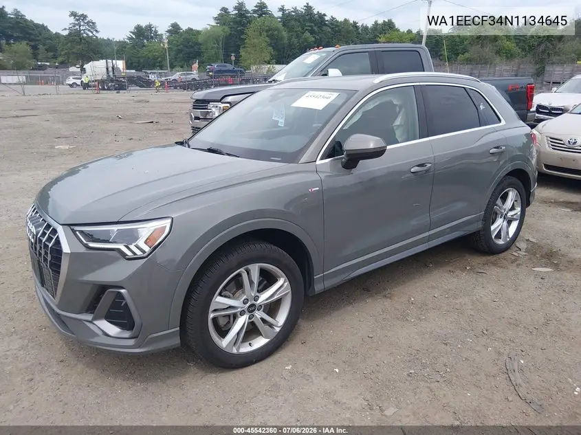 2022 Audi Q3 Premium Plus 45 Tfsi S Line Quattro Tiptronic VIN: WA1EECF34N1134645 Lot: 45542360