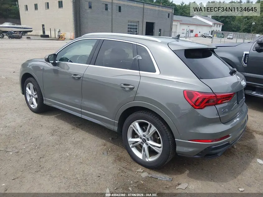 2022 Audi Q3 Premium Plus 45 Tfsi S Line Quattro Tiptronic VIN: WA1EECF34N1134645 Lot: 45542360