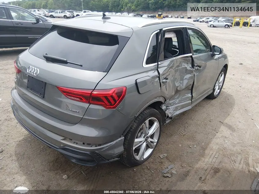 2022 Audi Q3 Premium Plus 45 Tfsi S Line Quattro Tiptronic VIN: WA1EECF34N1134645 Lot: 45542360