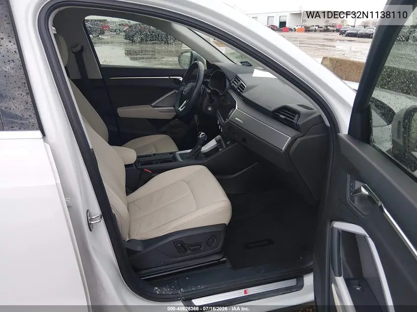 2022 Audi Q3 Premium 45 Tfsi S Line Quattro Tiptronic VIN: WA1DECF32N1138110 Lot: 45628366
