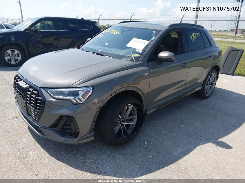 2022 Audi Q3 Premium Plus 45 Tfsi S Line Quattro Tiptronic VIN: WA1EECF31N1075702 Lot: 45631515