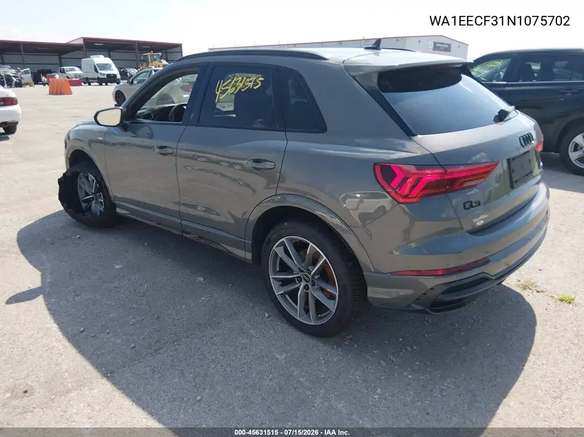2022 Audi Q3 Premium Plus 45 Tfsi S Line Quattro Tiptronic VIN: WA1EECF31N1075702 Lot: 45631515