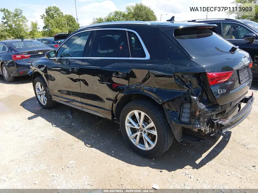2023 Audi Q3 Premium 45 Tfsi S Line Quattro Tiptronic VIN: WA1DECF37P1113903 Lot: 45316533