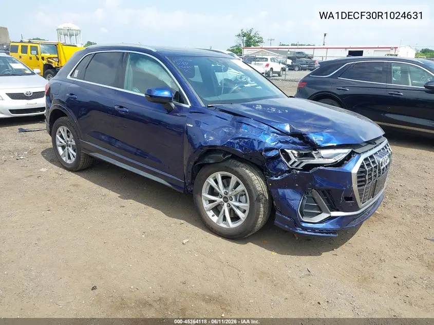 2024 Audi Q3 Premium 45 Tfsi S Line Quattro Tiptronic VIN: WA1DECF30R1024631 Lot: 45364118