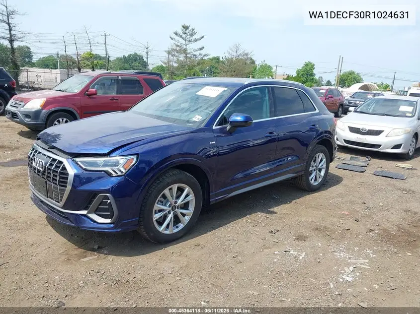 2024 Audi Q3 Premium 45 Tfsi S Line Quattro Tiptronic VIN: WA1DECF30R1024631 Lot: 45364118