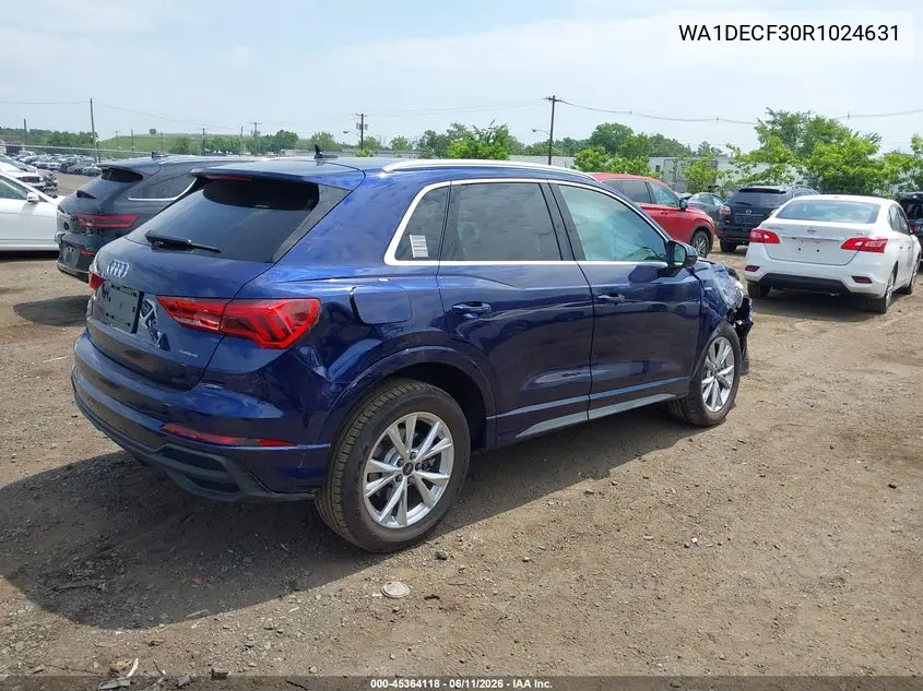 2024 Audi Q3 Premium 45 Tfsi S Line Quattro Tiptronic VIN: WA1DECF30R1024631 Lot: 45364118