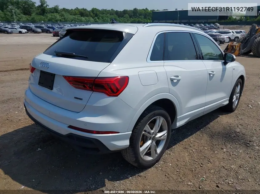 2024 Audi Q3 Premium Plus 45 Tfsi S Line Quattro Tiptronic VIN: WA1EECF31R1192749 Lot: 45511696