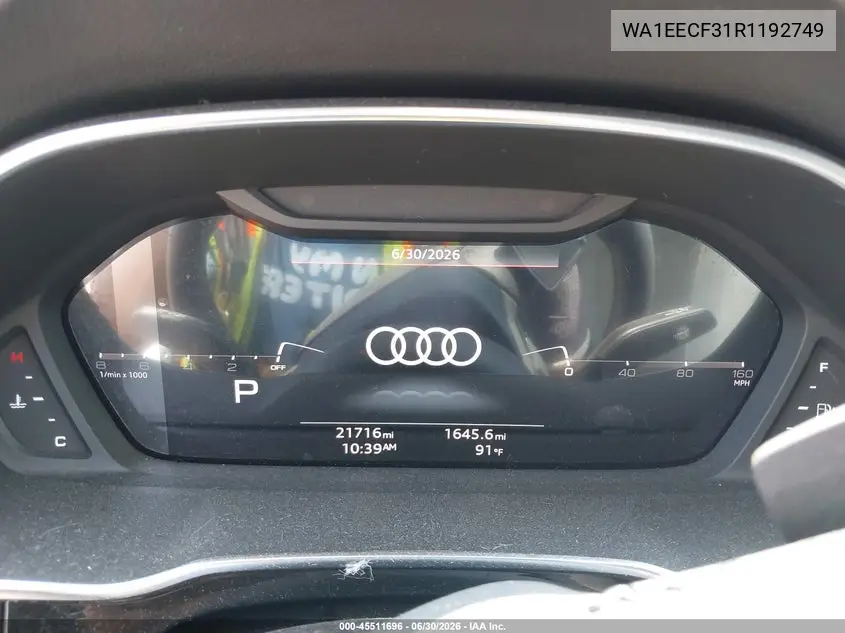 2024 Audi Q3 Premium Plus 45 Tfsi S Line Quattro Tiptronic VIN: WA1EECF31R1192749 Lot: 45511696