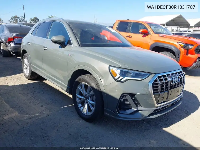 2024 Audi Q3 Premium 45 Tfsi S Line Quattro Tiptronic VIN: WA1DECF30R1031787 Lot: 45661838