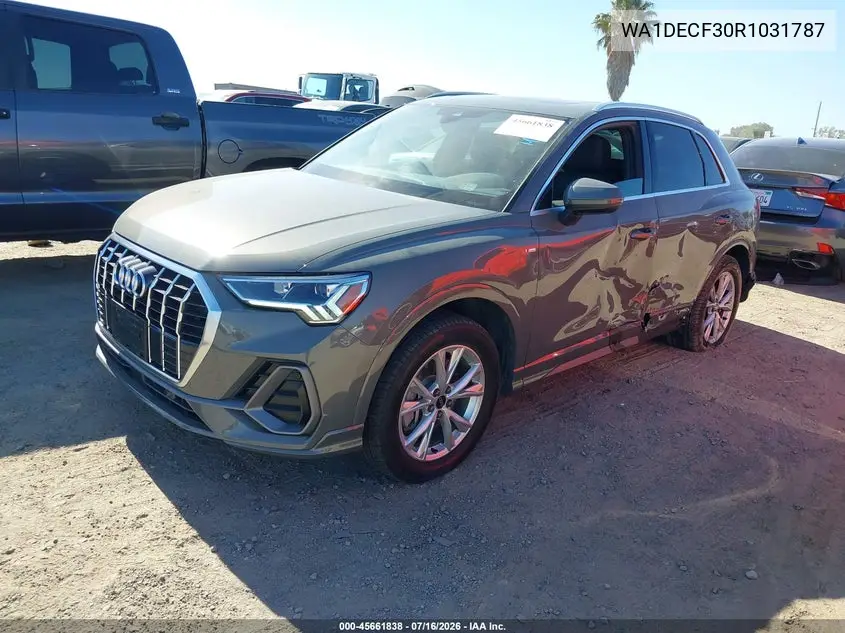 2024 Audi Q3 Premium 45 Tfsi S Line Quattro Tiptronic VIN: WA1DECF30R1031787 Lot: 45661838