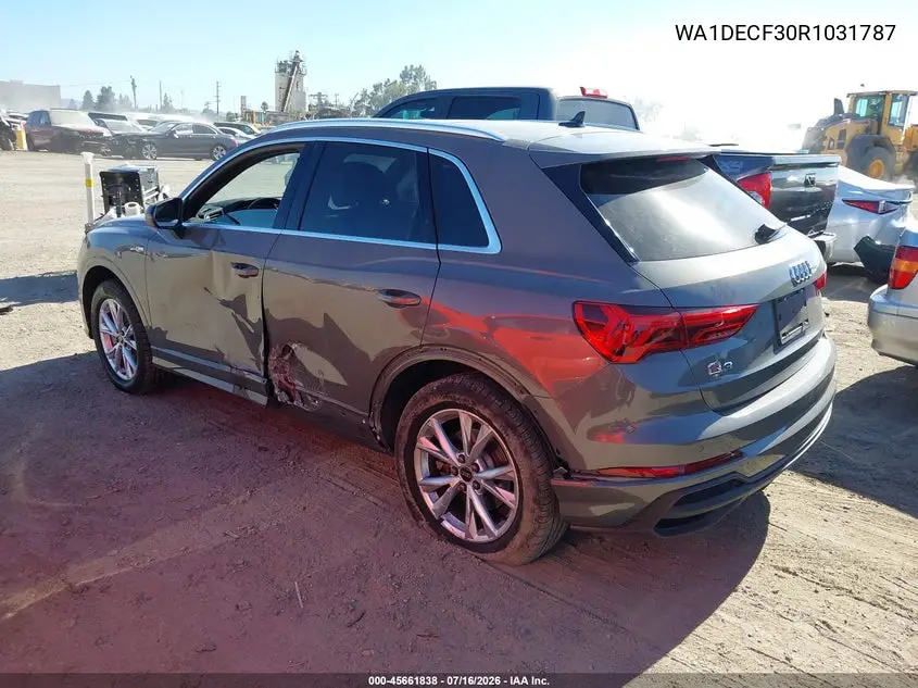 2024 Audi Q3 Premium 45 Tfsi S Line Quattro Tiptronic VIN: WA1DECF30R1031787 Lot: 45661838