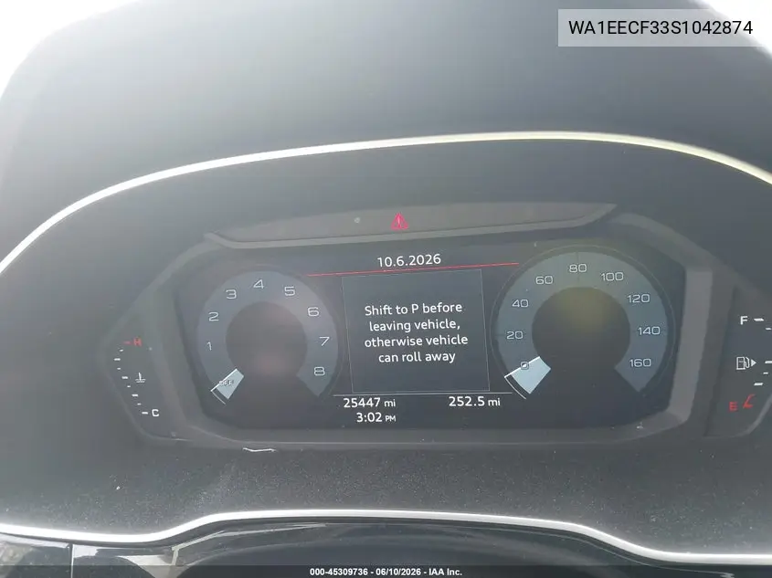 2025 Audi Q3 Premium 45 Tfsi S Line Quattro Tiptronic VIN: WA1EECF33S1042874 Lot: 45309736
