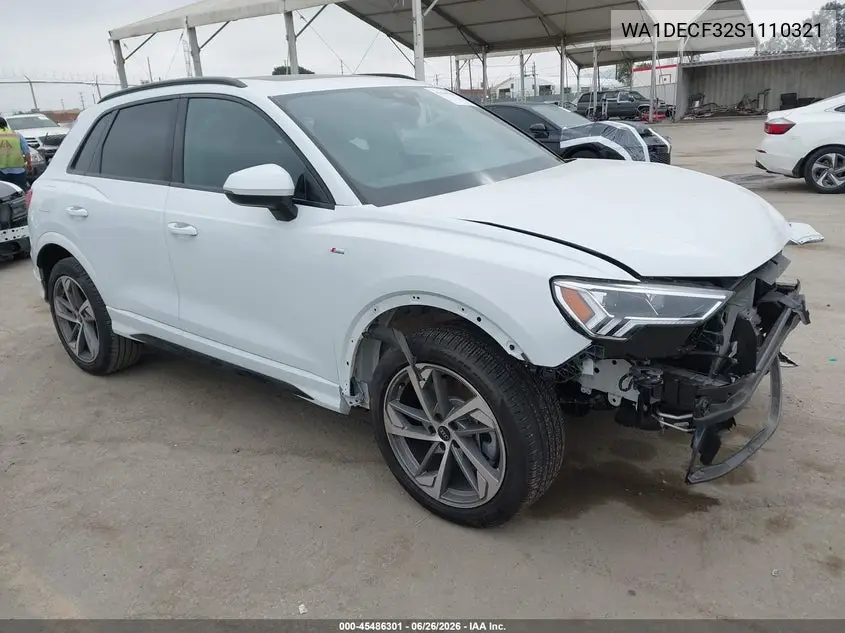 2025 Audi Q3 Premium 45 Tfsi S Line Quattro Tiptronic VIN: WA1DECF32S1110321 Lot: 45486301