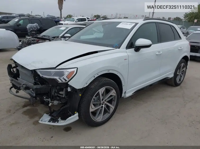 2025 Audi Q3 Premium 45 Tfsi S Line Quattro Tiptronic VIN: WA1DECF32S1110321 Lot: 45486301
