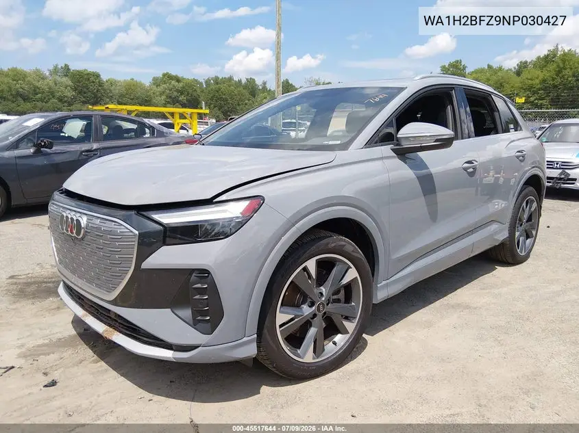 2022 Audi Q4 E-Tron Premium Plus 50 Quattro VIN: WA1H2BFZ9NP030427 Lot: 45517644
