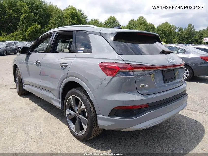2022 Audi Q4 E-Tron Premium Plus 50 Quattro VIN: WA1H2BFZ9NP030427 Lot: 45517644