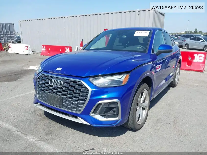 2021 Audi Q5 Sportback Premium Plus 45 Tfsi Quattro S Tronic VIN: WA15AAFY1M2126698 Lot: 45008288